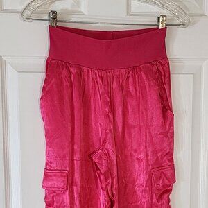 Vici "Athena" Pink Satin Cargo Pants - Size S/M, High Shine, Barbiecore, Glam